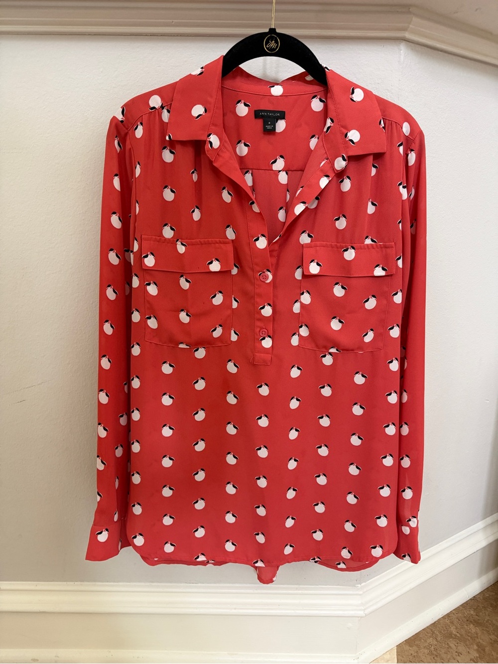 Ann Taylor Long Sleeve Blouse with Peach Design